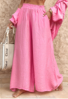 Materiałowe spodnie wide leg Forever June różowe