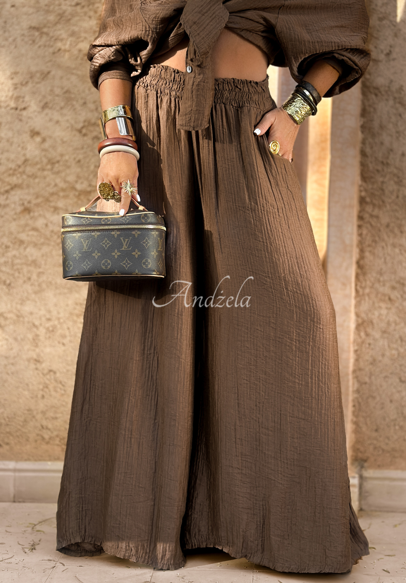 Muslin wide leg pants Forever Holidays chocolate.