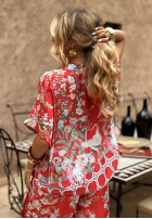 Satynowa bluzka we wzory Egzotic Mosaic czerwona