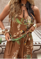 Top na ramiączkach we wzory Jungle Escape czekoladowy