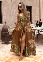 Sukienka maxi na ramiączkach we wzory Jungle Escape czekoladowa