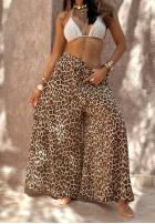 Materiałowe spodnie wide leg w panterkę Place For You beżowe