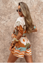 Komplet koszula i krótkie spodenki we wzory Over The Horizon biało-pomarańczowy