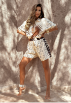 Wzorzysty komplet koszula i krótkie spodenki Moonlight Serenade ecru