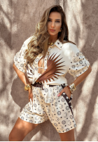Wzorzysty komplet koszula i krótkie spodenki Moonlight Serenade ecru