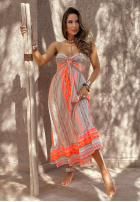 Wzorzysta sukienka I Missed Summer beżowo-pomarańczowa