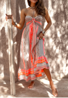 Wzorzysta sukienka I Missed Summer beżowo-pomarańczowa