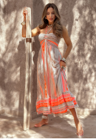 Wzorzysta sukienka I Missed Summer beżowo-pomarańczowa