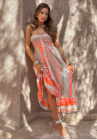 Wzorzysta sukienka I Missed Summer beżowo-pomarańczowa