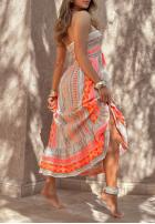 Wzorzysta sukienka I Missed Summer beżowo-pomarańczowa