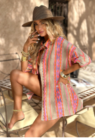 Wzorzysta koszula Watch The Sunrise camelowo-pomarańczowa