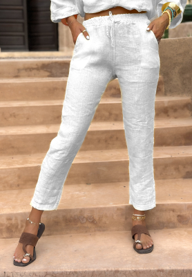 Linen pants with tie Summery Essentials white