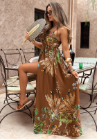 Sukienka maxi na ramiączkach we wzory Jungle Escape czekoladowa
