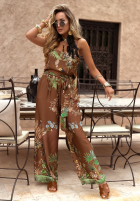 Top na ramiączkach we wzory Jungle Escape czekoladowy