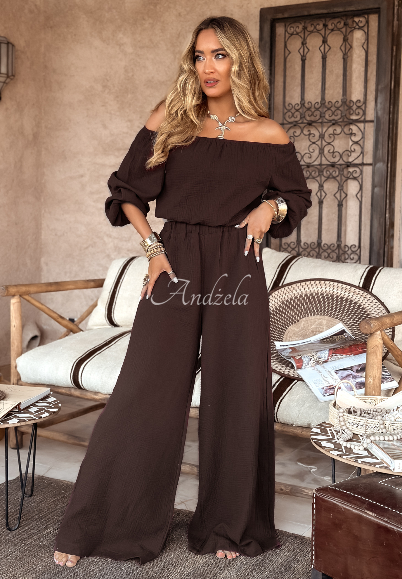Muslin wide leg pants Malta chocolate