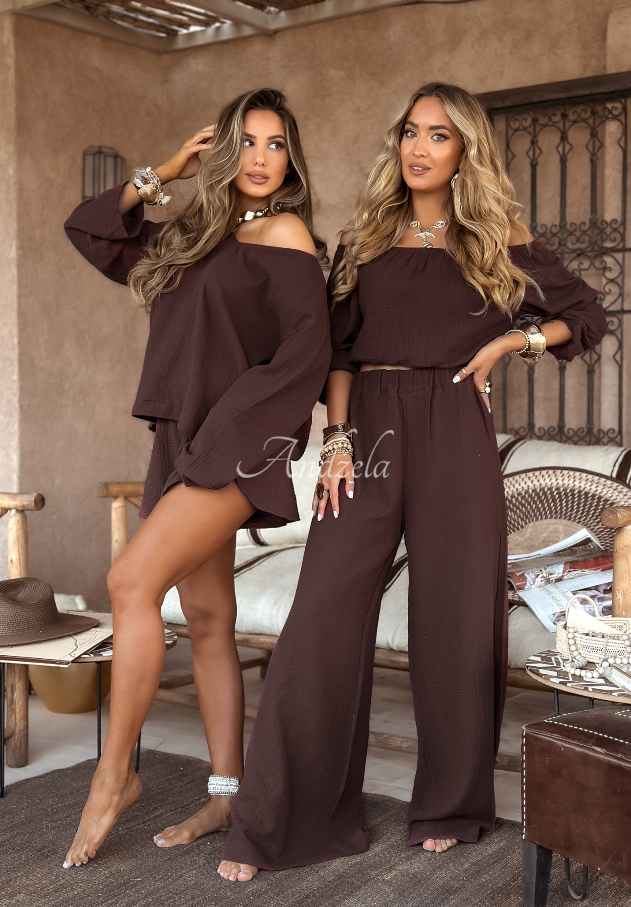Muslin wide leg pants Malta chocolate