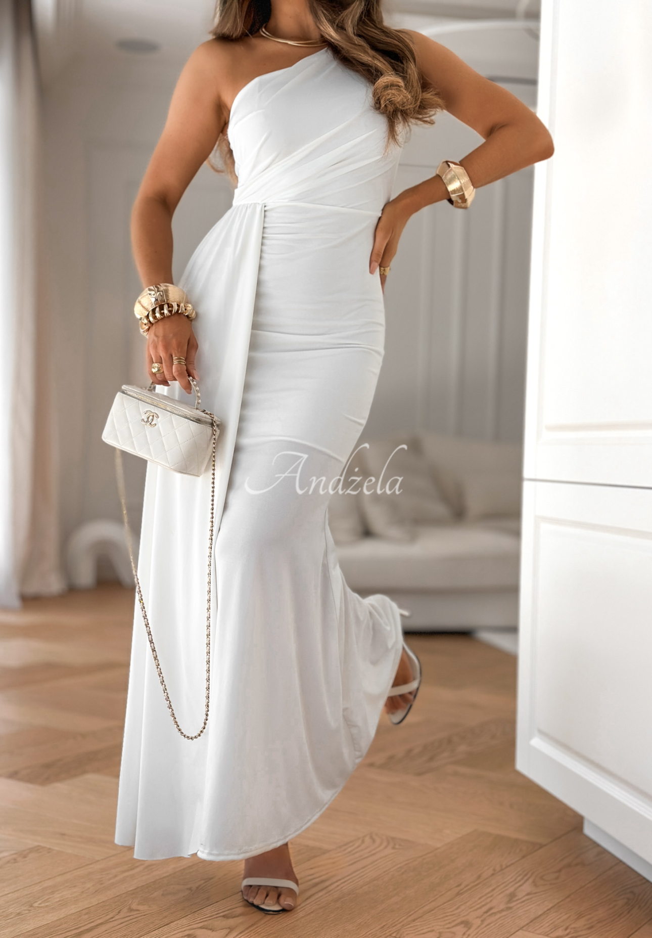 Time To Dance asymmetrical maxi dress white