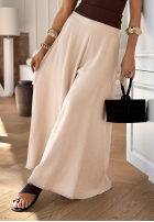 Materiałowe spodnie wide leg Place For You beżowe