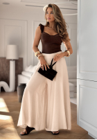 Materiałowe spodnie wide leg Place For You beżowe