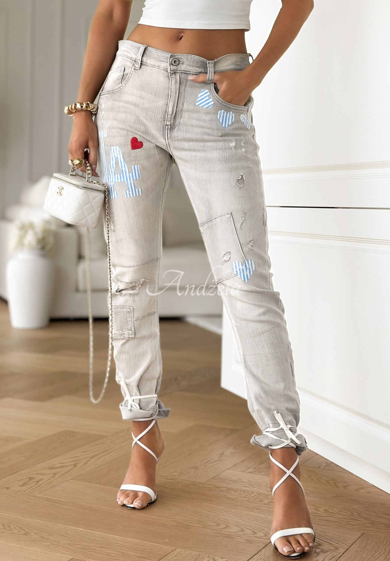 Spodnie jeansowe mom fit LA Hearts jasnoszare