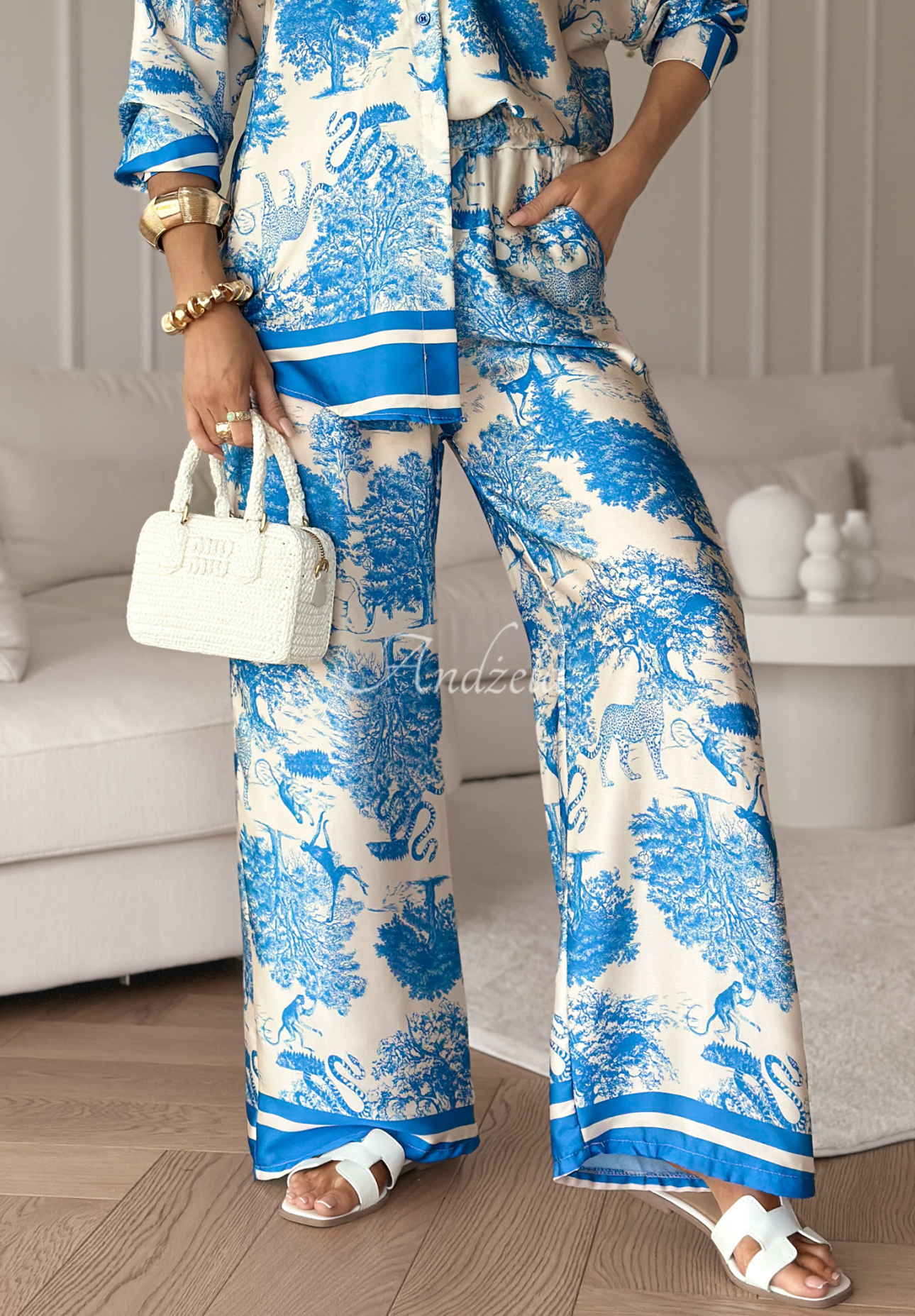 Satin patterned wide leg pants Girls Gone Wild blue