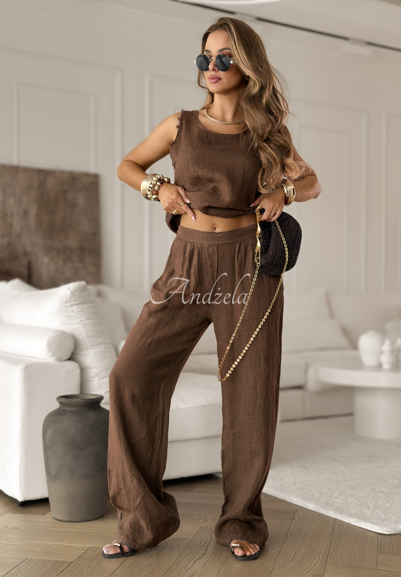 Lniany top Desert Princess czekoladowy