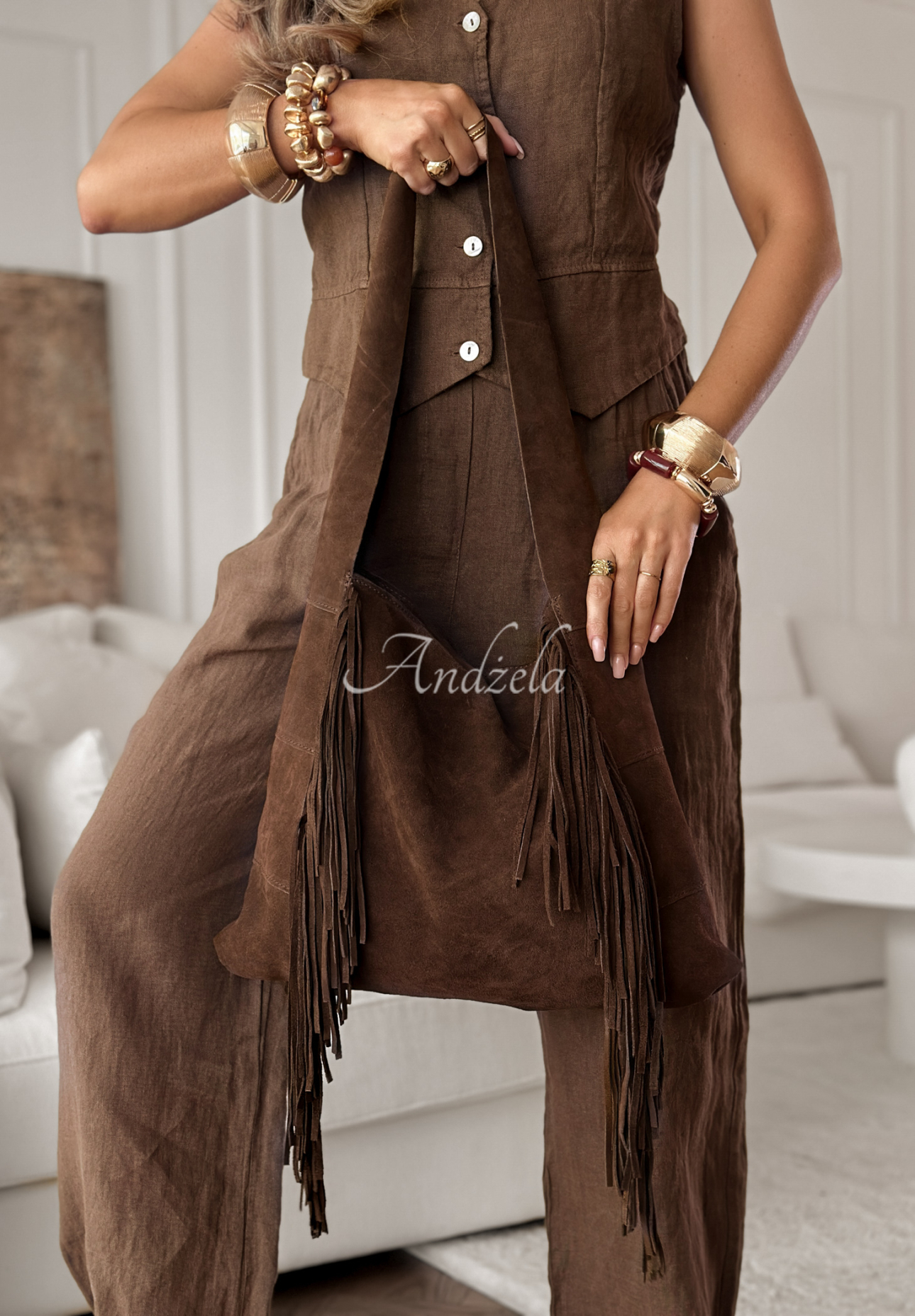Maybe Next Time chocolate suede fringe handbag