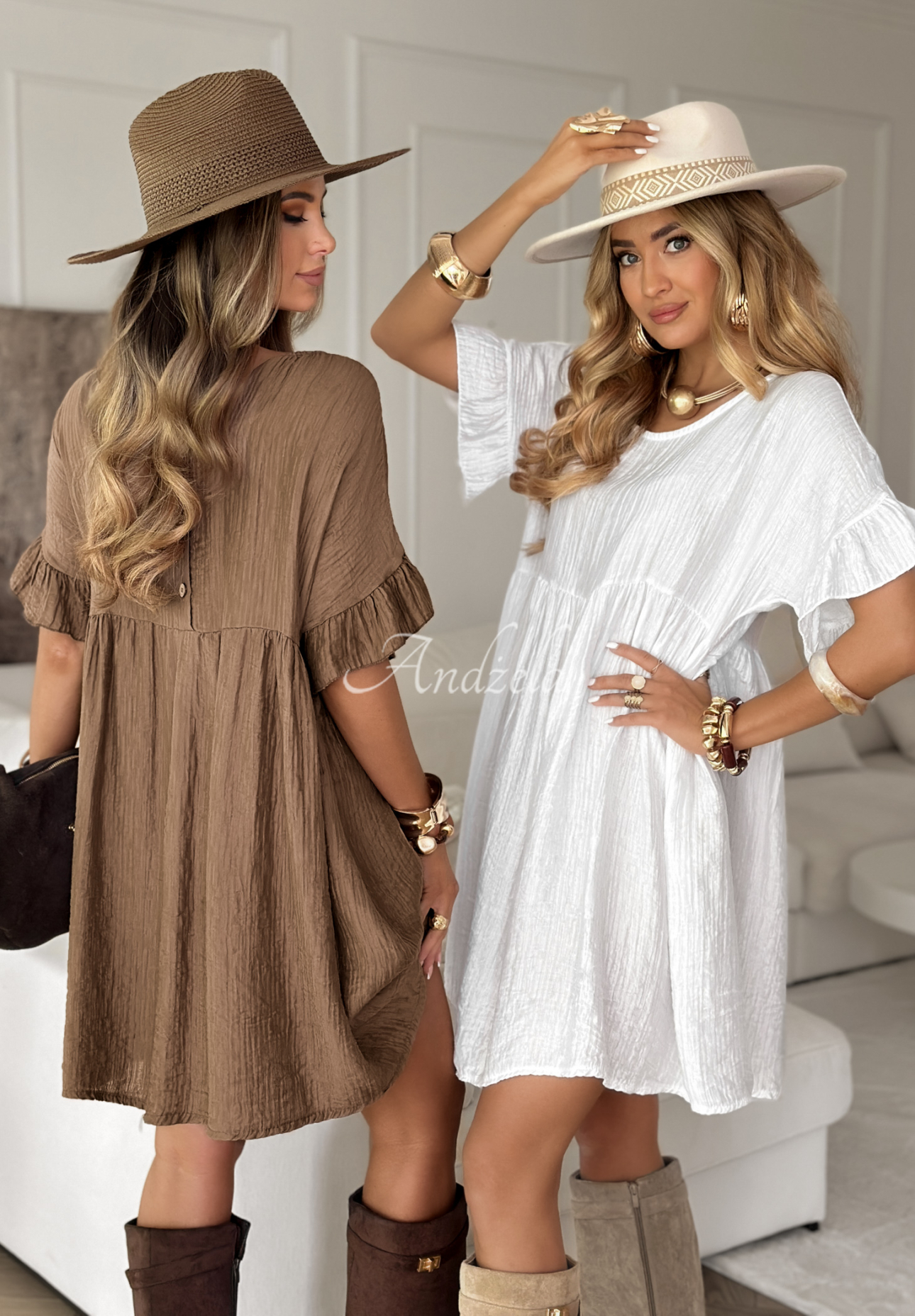 Sukienka z falbankami Tidepool Whispers czekoladowa