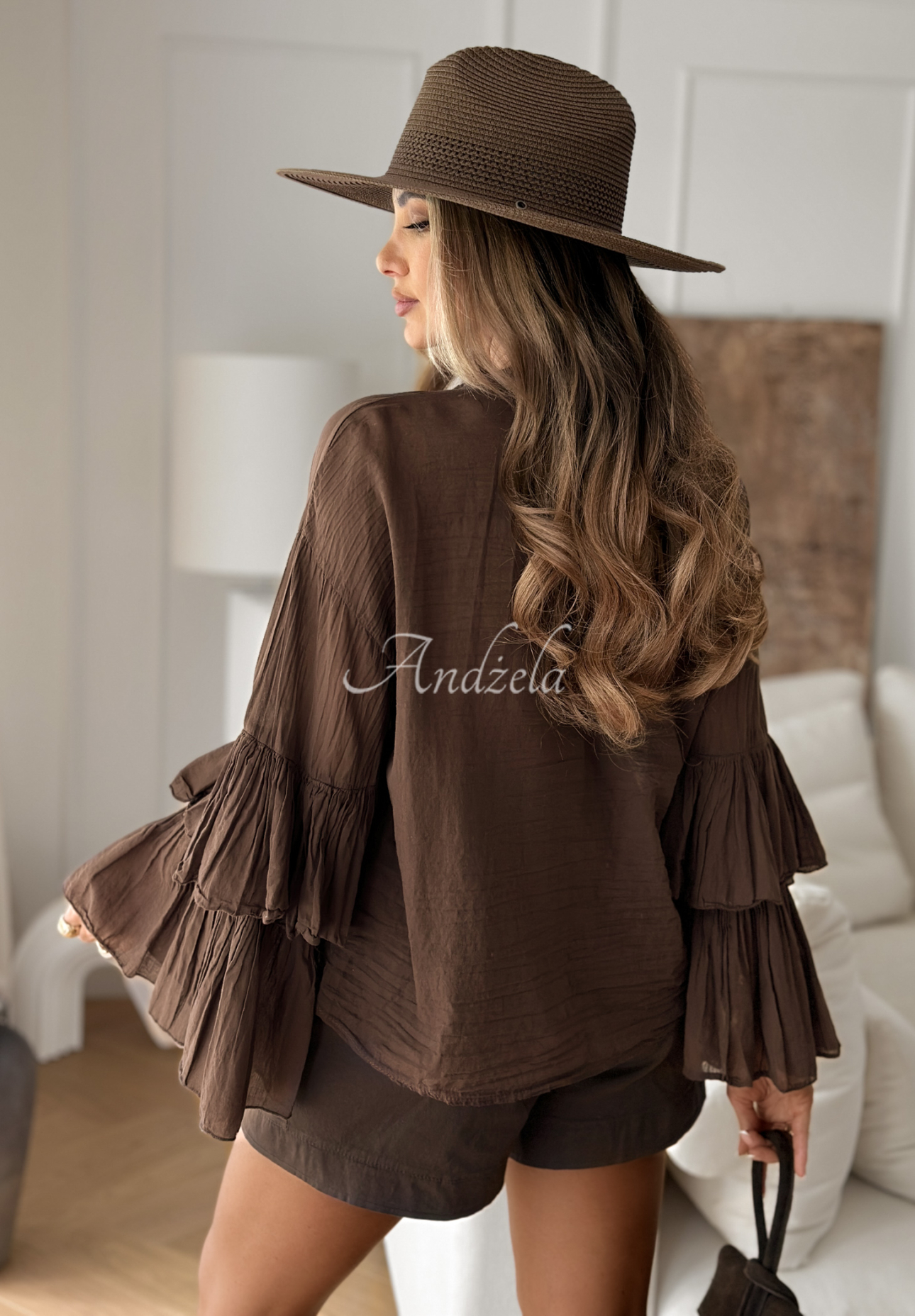 Who You Really Are frilly shirt in chocolate