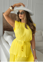 Plisowany komplet bluzka i spodnie wide leg Afternoon Sun żółty