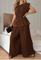 Plisowany komplet bluzka i spodnie wide leg Afternoon Sun camelowy