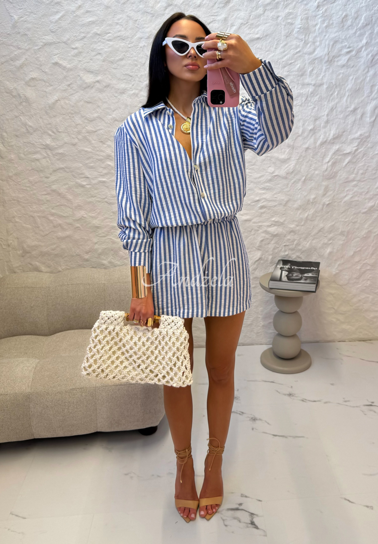 La Milla Not Interested striped linen jumpsuit white and blue