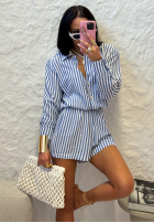 Komplet koszula i spodenki w paski La Milla Not Interested biało-niebieski