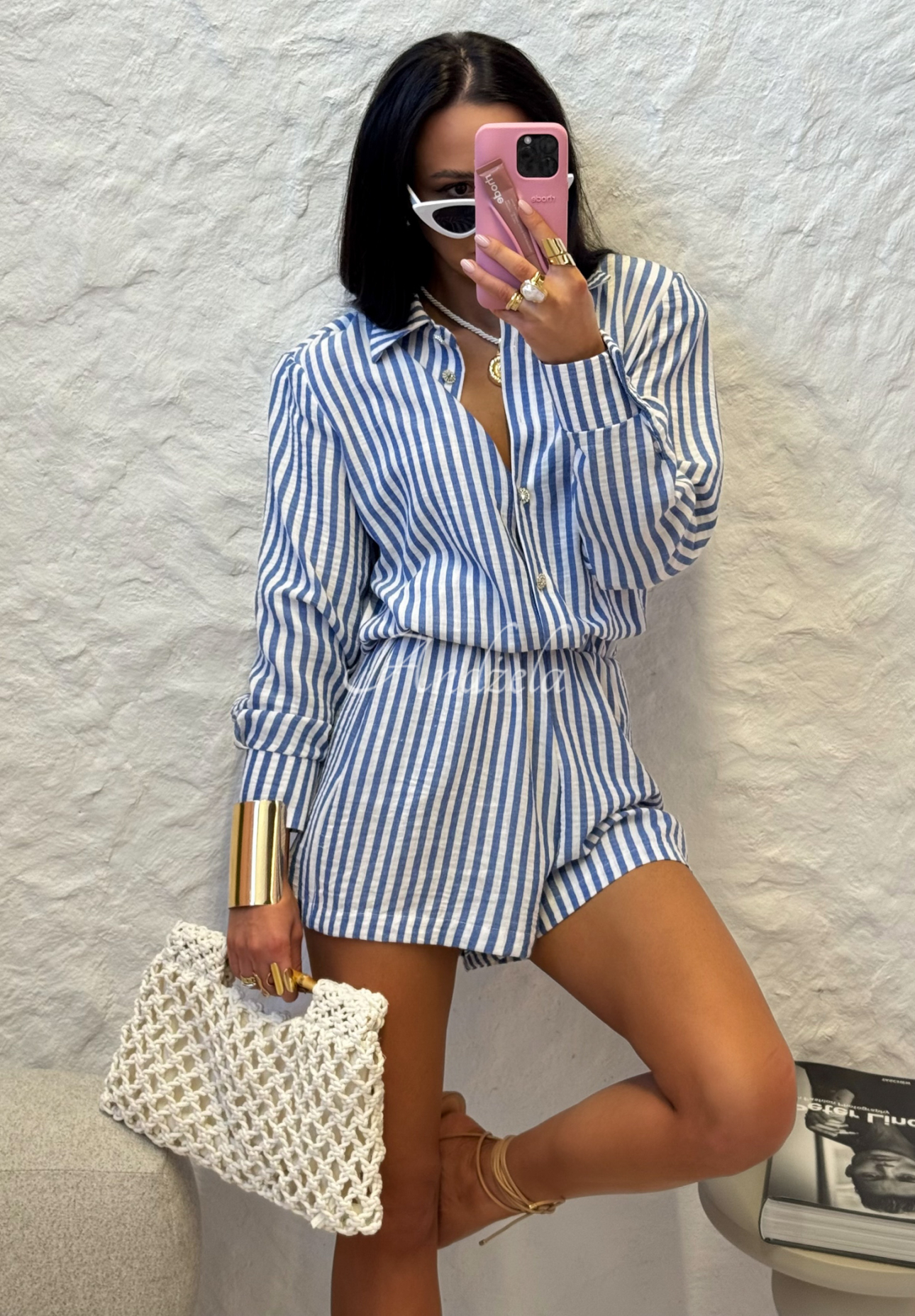 La Milla Not Interested striped linen jumpsuit white and blue
