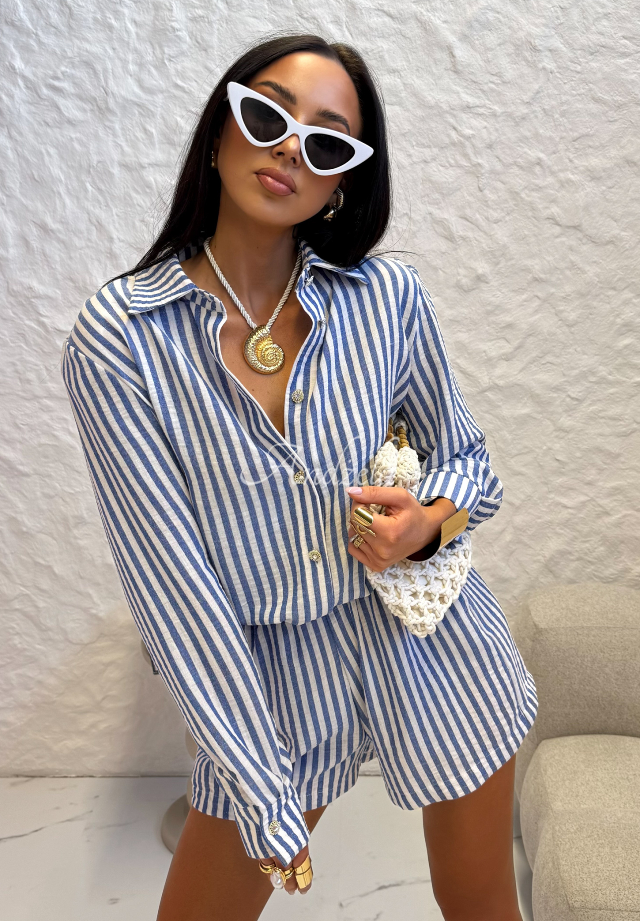 La Milla Not Interested striped linen jumpsuit white and blue