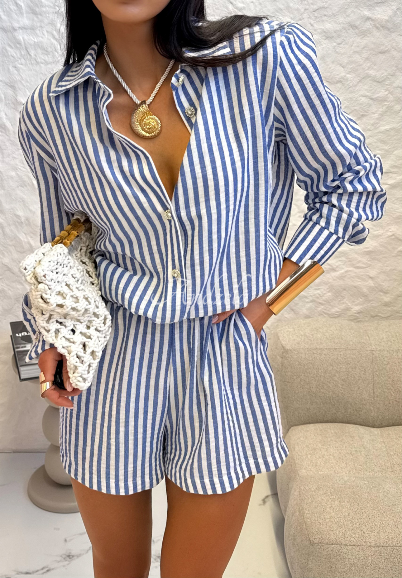 La Milla Not Interested striped linen jumpsuit white and blue