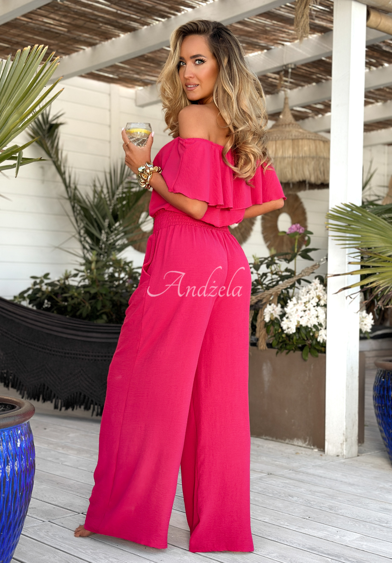 Secret Lagoons fuchsia long spangled jumpsuit