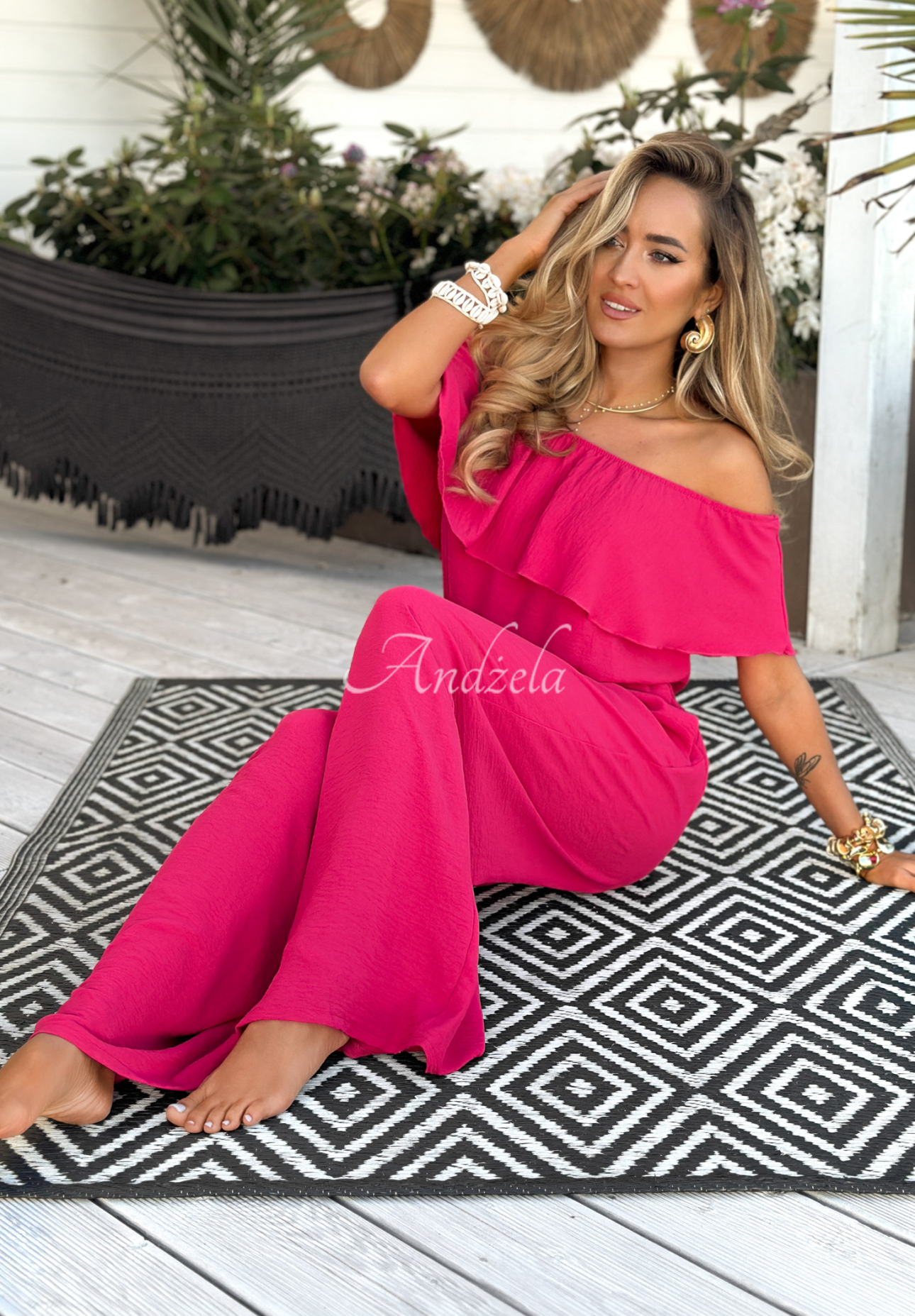 Secret Lagoons fuchsia long spangled jumpsuit