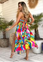 Wzorzysta sukienka maxi na ramiączkach Paradise Rainbow żółto-zielona