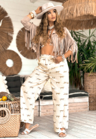 Spodnie wide leg we wzory Summer Charisma beżowe