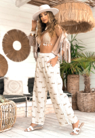 Spodnie wide leg we wzory Summer Charisma beżowe