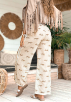 Spodnie wide leg we wzory Summer Charisma beżowe
