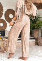 Wiskozowe spodnie wide leg z paskiem The Horizon beżowe