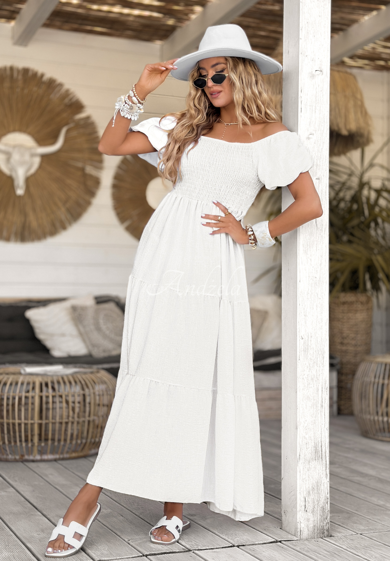 Sukienka maxi z bufkami Summery Queen biała