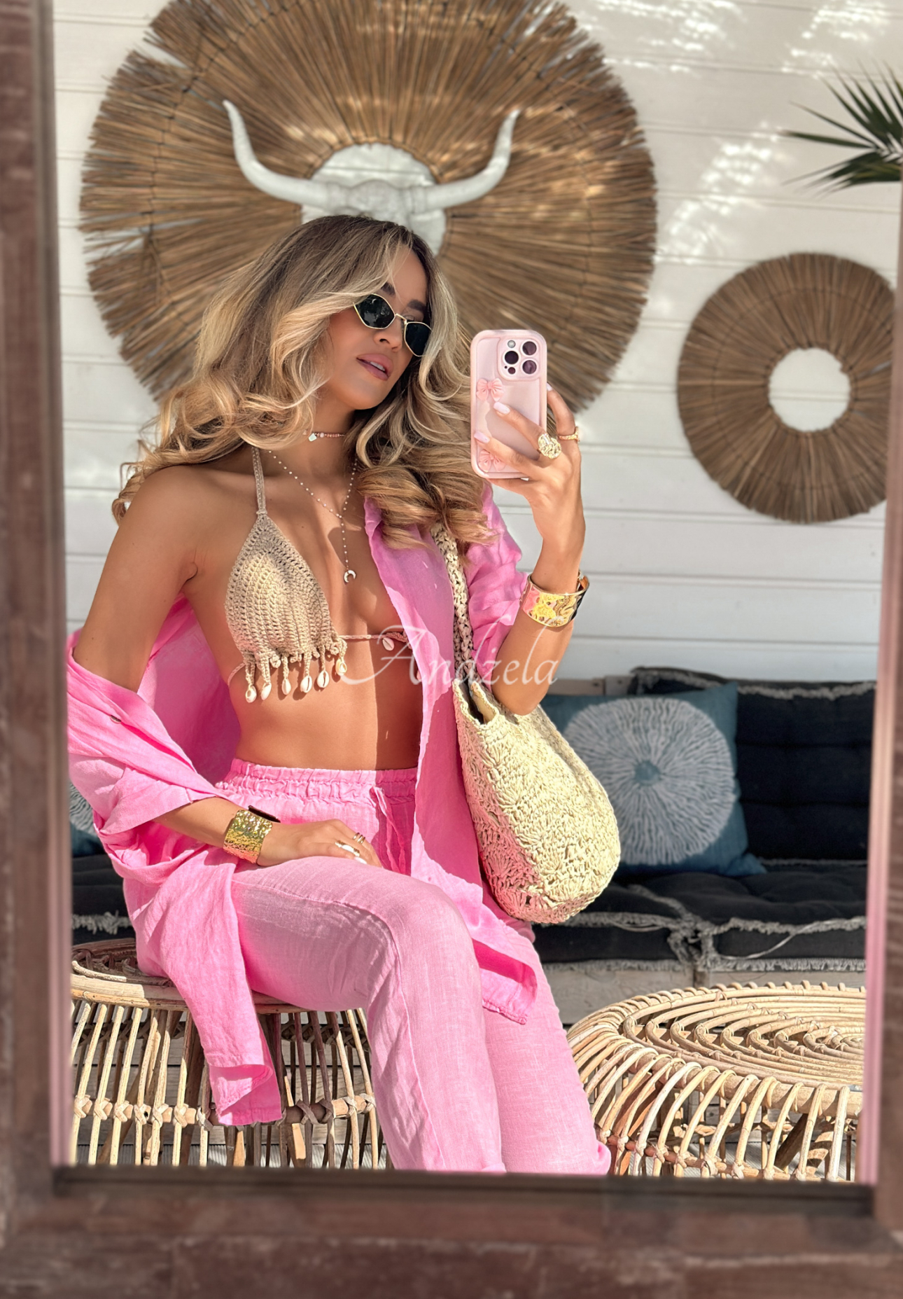 Lniana koszula Summery Essentials różowa