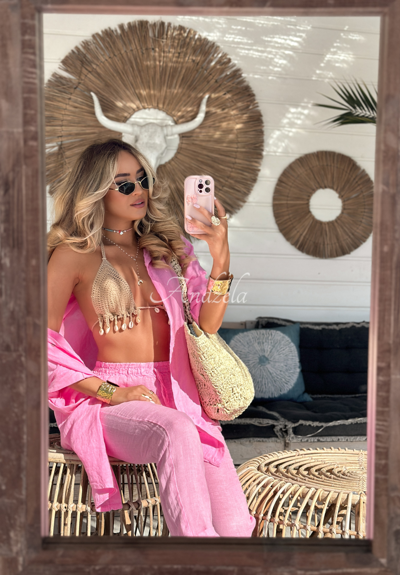 Lniana koszula Summery Essentials różowa