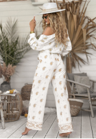 Haftowane spodnie boho Serene Beaches białe