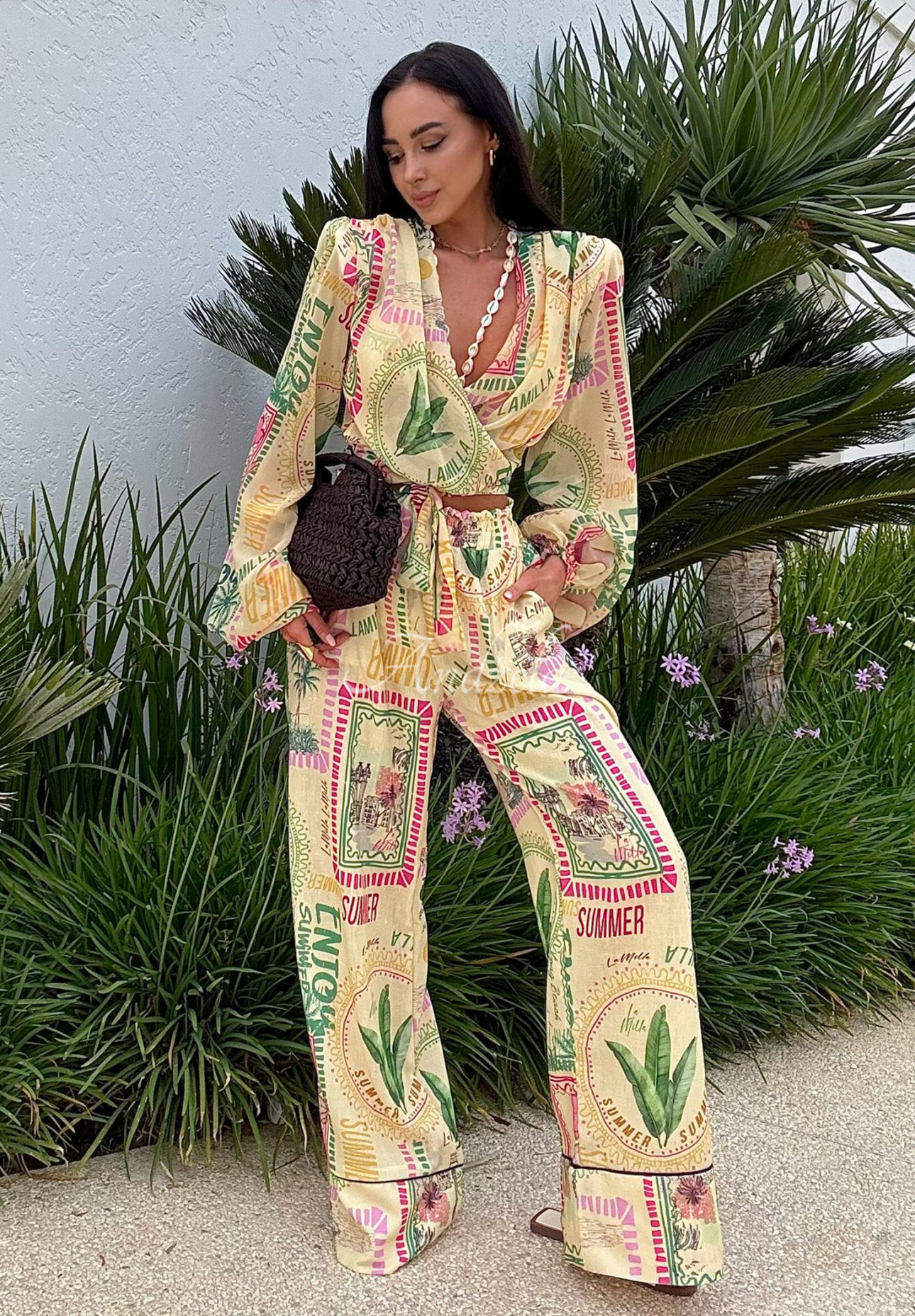 Koszula we wzory La Milla Sunbathing Today bananowa