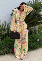 Komplet koszula i spodnie wide leg we wzory La Milla Really Notice bananowy