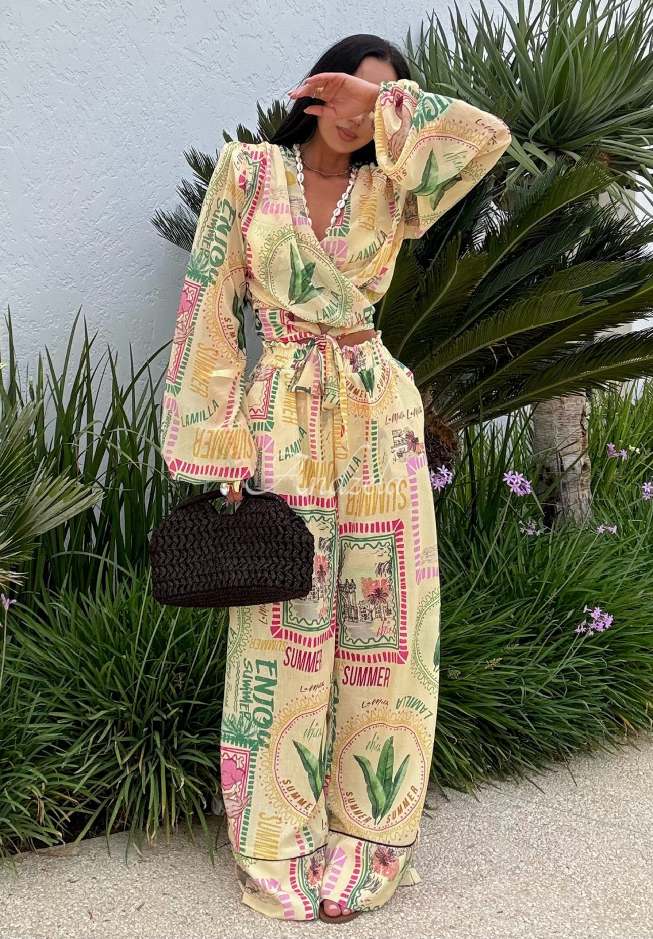 Koszula we wzory La Milla Sunbathing Today bananowa